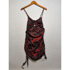 Unbranded‎ Mini Bodycon Dress Women Small Black Red Dragon Print Y2K Ruched
